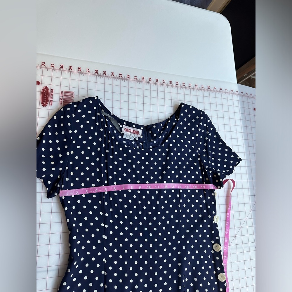 Maggy London dark navy blue and white polka dotted vintage dress size 16 - Picture 10 of 16